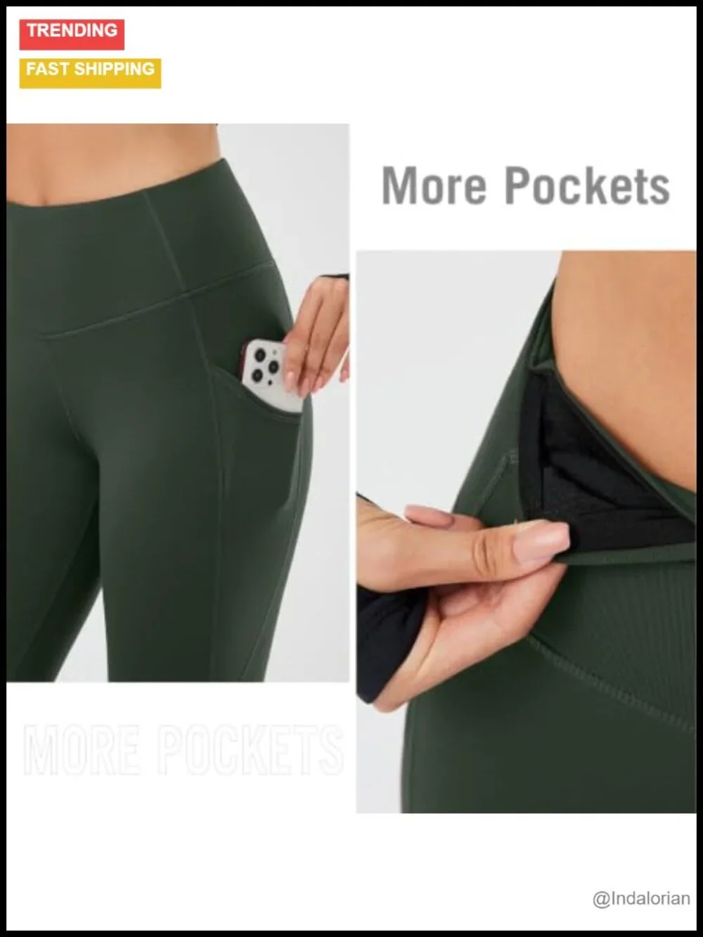 Fleece Lined High Waisted Leggings with Pockets - Thermal Winter Athletic Yoga